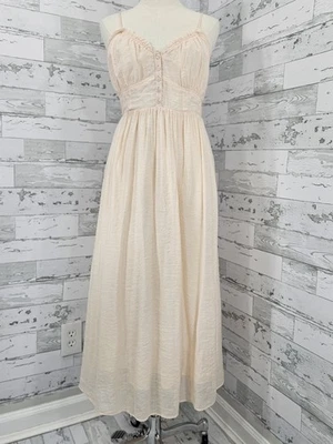 H & M Gathered Waist Sleeveless Ruffle Midi Dress Womens 12 Cream Peach - Image 1 of 4