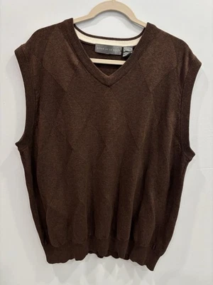 Chaleco Suéter Oscar De La Renta Para Hombre Marrón Argyle Tejido Algodón Talla XL Preppy Foto 1 de 4