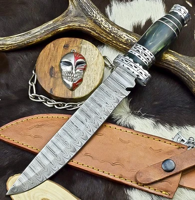 Premium Handmade Damascus Steel Hunting Knife – Outdoor Bowie Knife W/Sheath 075 - Image 1 of 4
