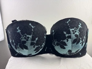 Torrid Curve Bombshell Everyday Strapless Push Up Bra Size 42DD Teal Blue Lace - Picture 1 of 3