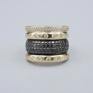 Artisan 14k Yellow Gold Black Diamond Pave Cocktail Wide Band Size 6.75 RG4830 - Picture 1 of 5