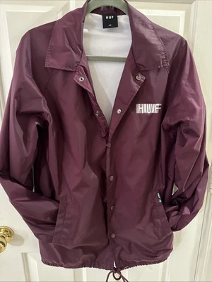HUF Set H Coaches Jacket Mens Size Medium Maroon Snap Button Windbreaker EUC - Image 1 of 4