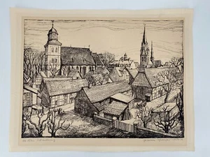 *HERMANN SWISS GRAPHIC SCREENPRINT CITY VIEW AHLEN 1954-1976 SIGNED ORIGIN - Picture 1 of 10