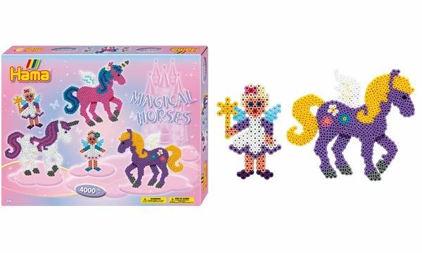 HAMA MALTE Hama Bügelperlen mit Steckplatte Set Dose ca 4000 Perlen und Zubehör Pferde neu