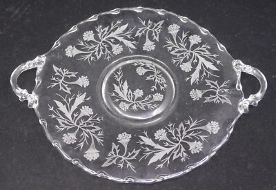 VINTAGE FOSTORIA ELEGANT GLASS TRAY, CAKE PLATE, HEATHER ETCHED, CENTURY SHAPE - Image 1 of 4