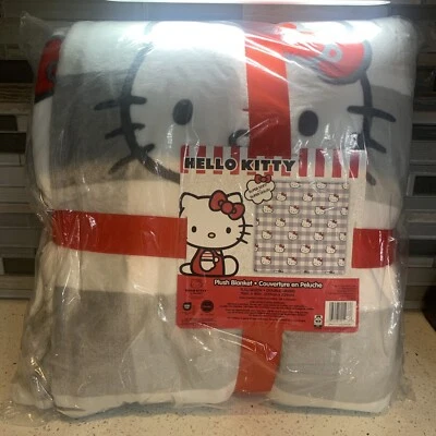 Nueva manta Hello Kitty gris a cuadros y lazo rojo 90 x 90 felpa completa/reina súper suave Foto 1 de 4