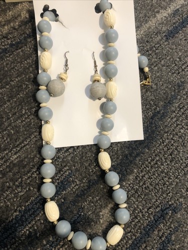 OFF WHITE Collana vintage Napier perline blu bianco sporco perline testurizzate