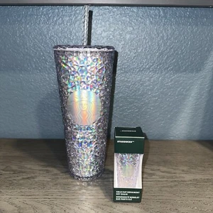 Starbucks Iridescent Gem 24oz Cold Cup Tumbler & Matching Keychain Holiday 2024 - Picture 1 of 3