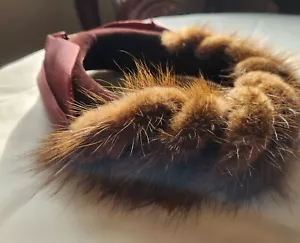 VTG BEAUTIFUL BROWN MINK FUR WOMENs HAT / HEAD BAND - 1940 - VELVET SATIN - Picture 1 of 4