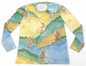 Rare Vintage Bicycle Bicyclist Hills Graphic Sweater 60s 70s Multicolor Youth - Picture 1 of 8