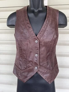 Paige Premium Denim Brown Aiden Fitted Distressed Leather Vest Size S Motorcycle - Picture 1 of 14