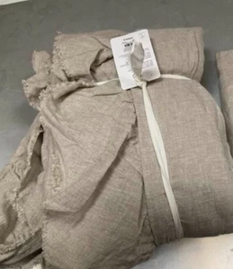 Pottery Barn BELGIAN FLAX LINEN FRINGE RUFFLE Duvet Full Queen & 2 Shams Natural - Picture 1 of 3