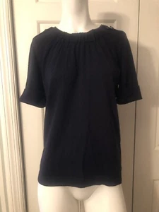 Tory Burch Small Knit Tunic Short Sleeve Fold-Over Gathered Neckline Gold Button - Picture 1 of 5