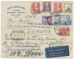 Spain, WWII Airmail, 1939 Regis Cover to Germany w/PALMA DE MALLORCA Censor h/s - Picture 1 of 2