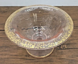 Tiffin Pink Depression Glass Compote – Pedestal Dish with Gold Encrusted Rim - Picture 1 of 9