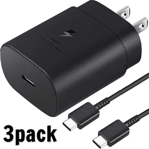 3 Pack Samsung Galaxy S22 S23 25W Super Fast Wall Charger & USB-C Data Cable - Picture 1 of 7