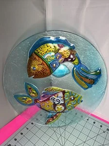 Coral Reef Tropical Fish Fused Glass Plate Decor 13" Blue Art - Piscis, Yin-yang - Picture 1 of 7