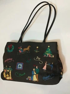 Hermoso Bolso de Hombro Grande Negro Con Cuentas Vintage Bueno Tema de Navidad - Imagen 1 de 22
