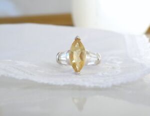 Sterling Silver 925 Natural Heated Citrine Marquise Vintage Ring