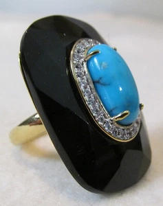 Anillo Rarezas Carol Brodie Turquesa, Ónix Negro y Circón Blanco Oro sobre Plata - Imagen 1 de 12