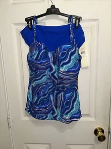 NWT Profile by Gottex 2 Piece Bikini Sz 34E Top & Sz 16 Bottoms New Blue/multi - Picture 1 of 12