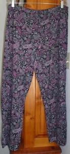 Black and Pink Paisley PAJAMAS BOTTOMS Pull Up LOUNGE PANTS Polyester Spandex XL - Picture 1 of 2