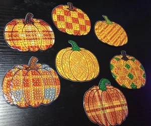 Set Of 7 Diamond Painted  Fall Halloween Pumpkin Magnets - Set 2 - Picture 1 of 1