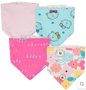 (x2) 4pk Baby Bandana Bibs Bear-Themed Soft Cotton Bibs for Drooling & Teething - Picture 1 of 5