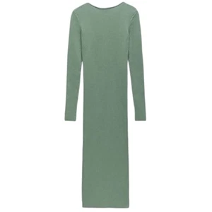zara abito midi maglia costina manica lunga collo quadrato verde taglia S - Foto 1 di 6