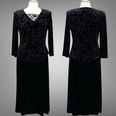 Vestido de mujer Whimsigoth VTG 10 Terciopelo negro púrpura brillante noche hada oscura Y2K Foto 1 de 4