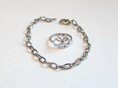 Brazalete de cadena de cable grande plateado de 7,25" suave ligero ANILLO GRATIS talla 6 Foto 1 de 4