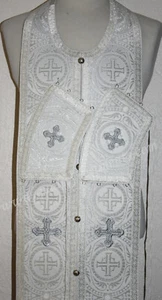White Communion Priest Set Stole & Cuff 42 1/2" 108 cm SHIPS FROM USA! - Picture 1 of 3