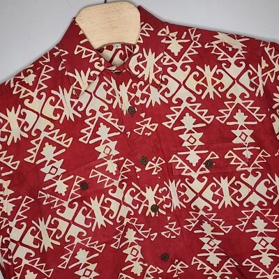 ORVIS Men's Red/Off White BATIK Print 100% Cotton Short Sleeve Button Up SHIRT L - Image 1 of 4
