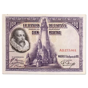 Spanien - Banknote 100 Pesetas 1928 - Cervantes - sehr guter Zustand + - S.76a - Bild 1 von 2