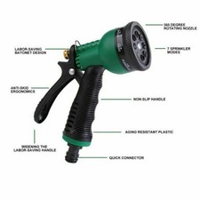 8 Pattern Multifunction Garden Hose Pipe Water Nozzle Spray Kit Soft Grip Design