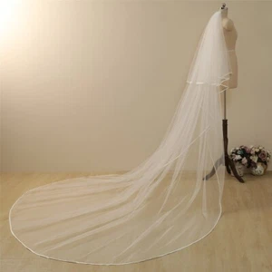 bridal veil blusher 2 layers with satin ribbon edge for bride - Picture 1 of 7