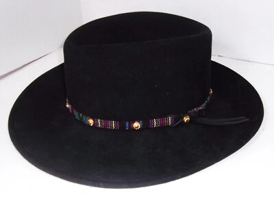 J Hats Americana Sz XL  Black Shapeable Wool w/Multicolor Band w/Leather - Image 1 of 4