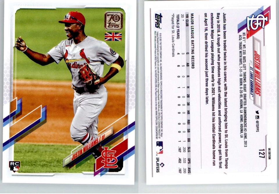 Justin Williams 2021 Topps UK Edition #127 Cardinals RC Rookie - Image 1 of 1