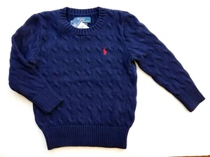 NWT Polo Ralph Lauren boy cable knit sweater 4 4T crew-neck navy blue jacket - Picture 1 of 1