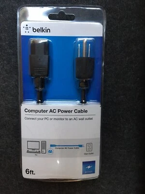 NEW Belkin 6 FT Computer AC Power Cable Supply Cord IEC 3-prong - Image 1 of 2