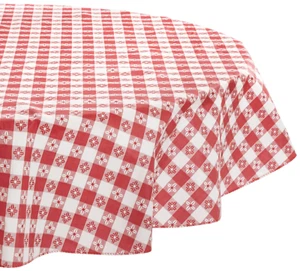 Decorative Red and White Checkered Vinyl Tablecloth Red Check 60-Inch Round - Picture 1 of 12