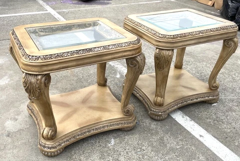 Pair of Wood and Glass Side Tables/Night Stands Cover