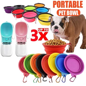Pet Portable Silicone Collapsible Travel Feeding Bowl Water Bottle Dish Feeder - Picture 1 of 38