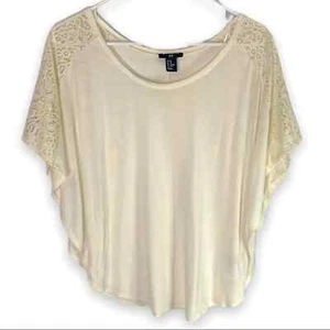 Camicetta H&M donna XS panna pizzo maniche a pipistrello top orlo hi-lo boho neutro basic - Foto 1 di 6