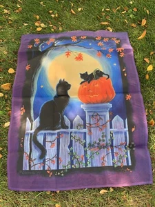 Halloween Haus Veranda Flagge schwarze Katze Zaun Vollmond Kürbis signiert Genf '99 - Bild 1 von 8