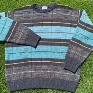 Vintage 90s Montecatini Made in Italy Striped Sweater M Acrylic Viscose - Picture 1 of 3