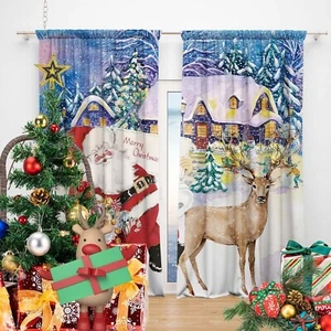82 x 84 Inches Winter Christmas Santa Claus Window Curtain Vintage Xmas New Y... - Picture 1 of 6