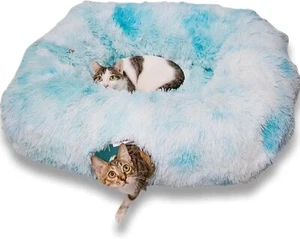 New- XL Cat Tunnel with Bed for Indoor Cats Peekaboo Cat Cave Donut To - Picture 1 of 5