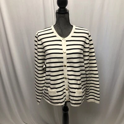 Cárdigan Nine West Rayas Negro Blanco Mujer Talla XL Botones Bolsillos Suéter NUEVO Foto 1 de 4
