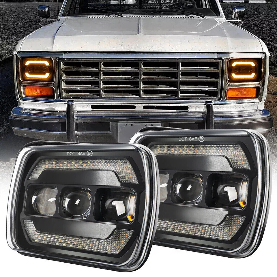 2x E-geprüft 5x7 Zoll Scheinwerfer Für Ford F150 Bronco Chevy Corvette C4 Jeep - Bild 1 von 4